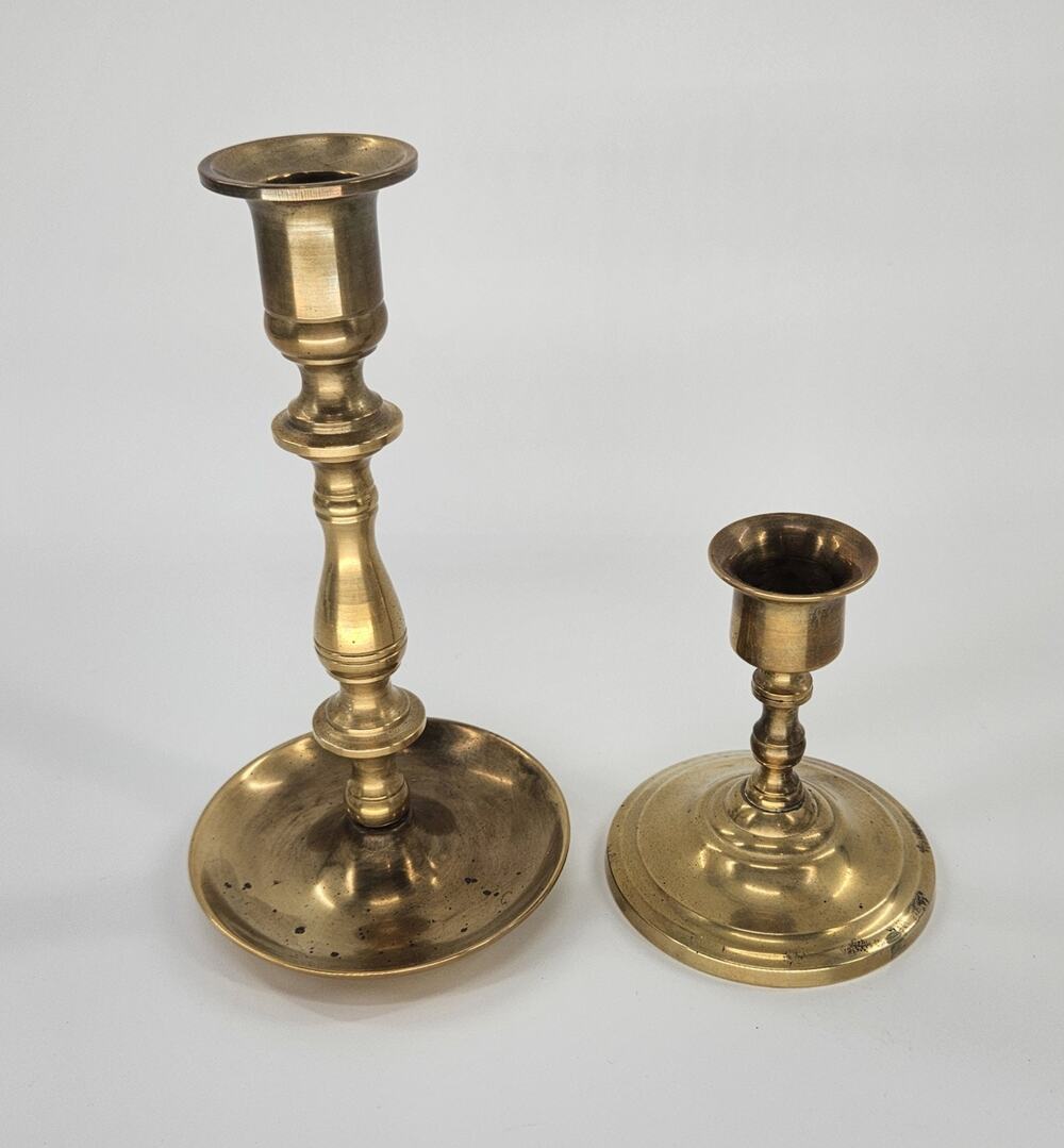 Vintage Solid Brass Candlestick Holders Set of 2 Mismatched Taper Candle Decor